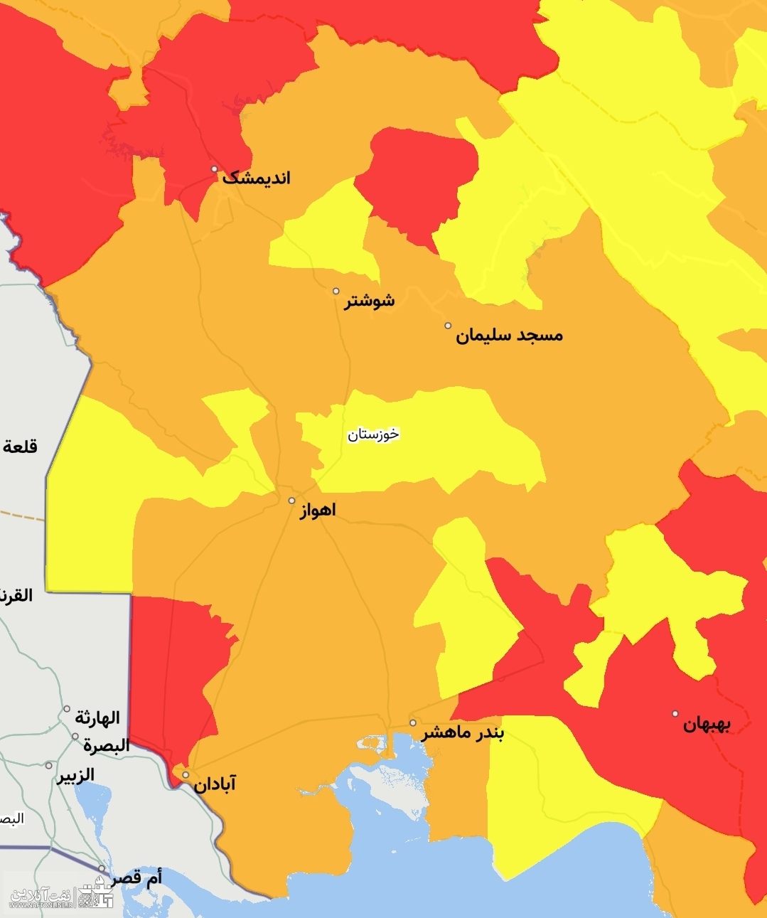 نقشه دقیق وضعیت کرونایی خوزستان