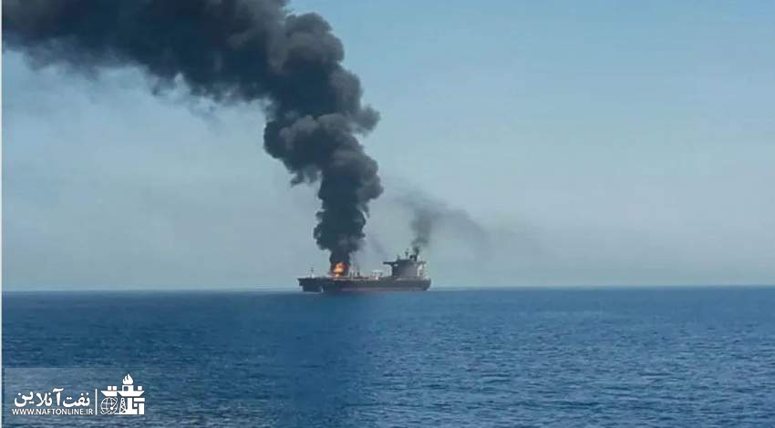 تصویری از کشتی اسرائیلی در حال سوختن