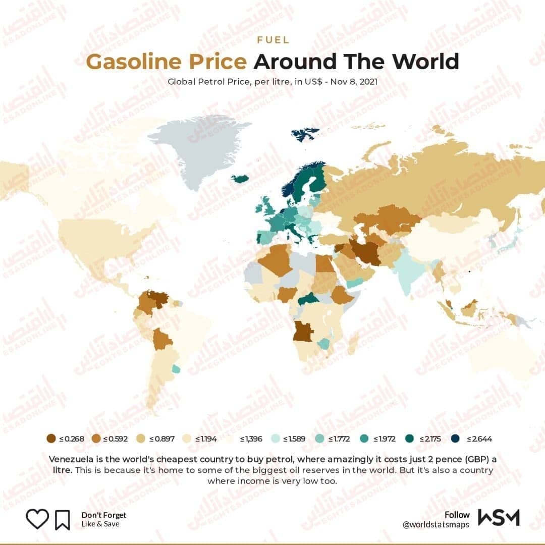 قیمت بنزین در جهان | نفت آنلاین
