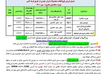 لیست فروش محصولات ایران خودرو