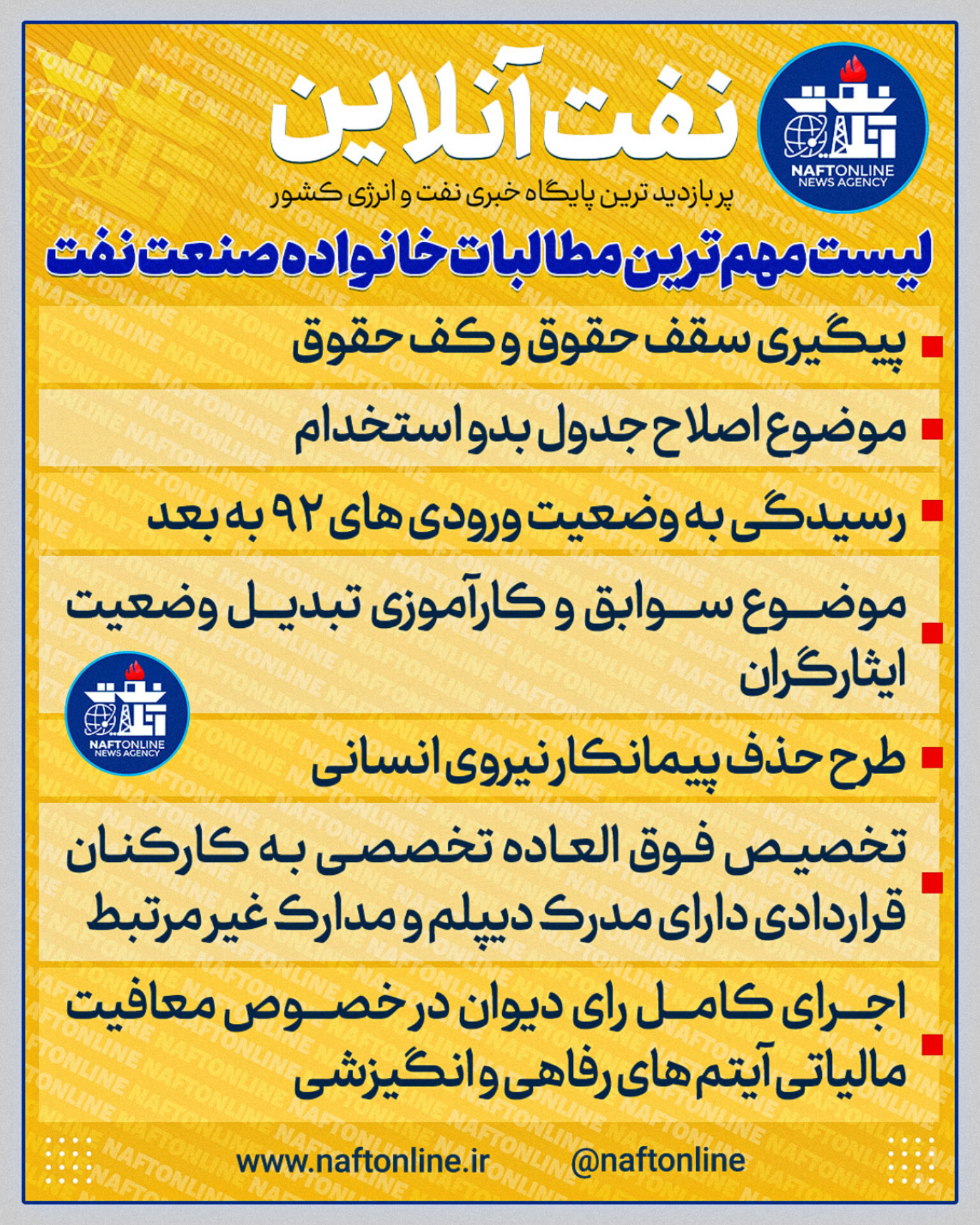 لیست مطالبات کارکنان صنعت نفت 